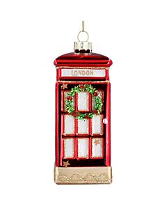 Gisela Graham London Phone Box With Wreath Glass Tree Decoration